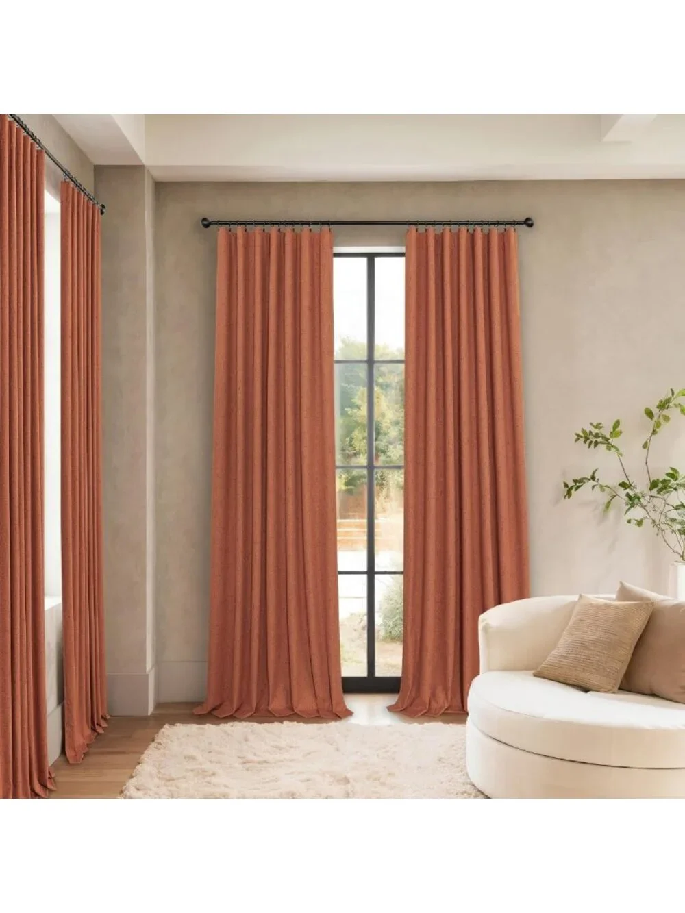63-Inch Terracotta Blackout Curtains - 2 Panels, Boho Linen, Room Darkening for